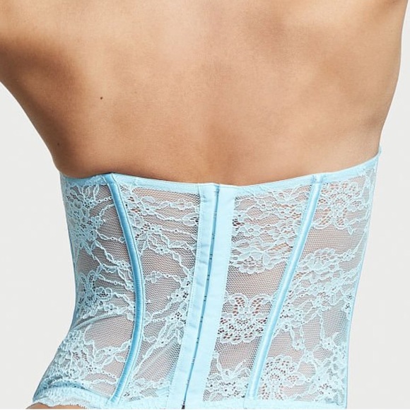 Victoria's Secret VERY SEXY Blue 
Floral Lace Corset Top NWT size Large - Picture 2 of 4